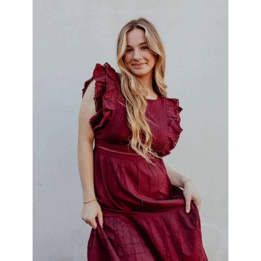Whimsigoth Backless Maxi Dress S Tiered Ruffle Burgundy Jens Pirate Booty NWT